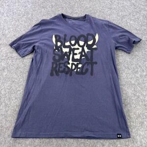 Under Armour Project Rock Shirt Mens Medium Blue Blood Sweat Respect Graphic